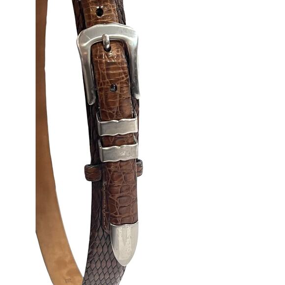 Size 38 Vintage Tulliani Mens Buckle Belt 1" Italian Calfskin 3127 Brown Texture - Picture 9 of 14